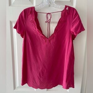 Sézane Silk Magenta Short Sleeve Top